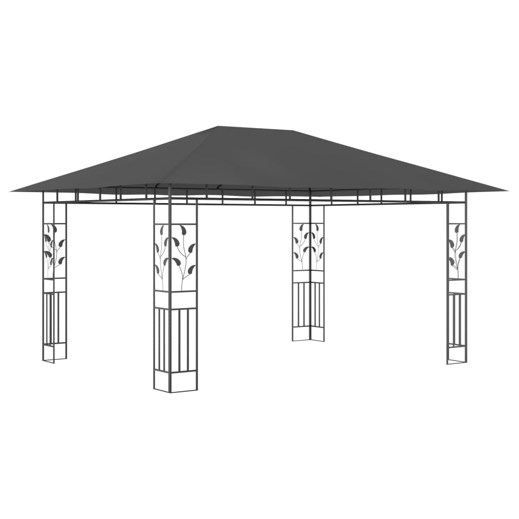 vidaXL Gazebo with Mosquito Net&LED String Lights 4x3x2.73m Anthracite