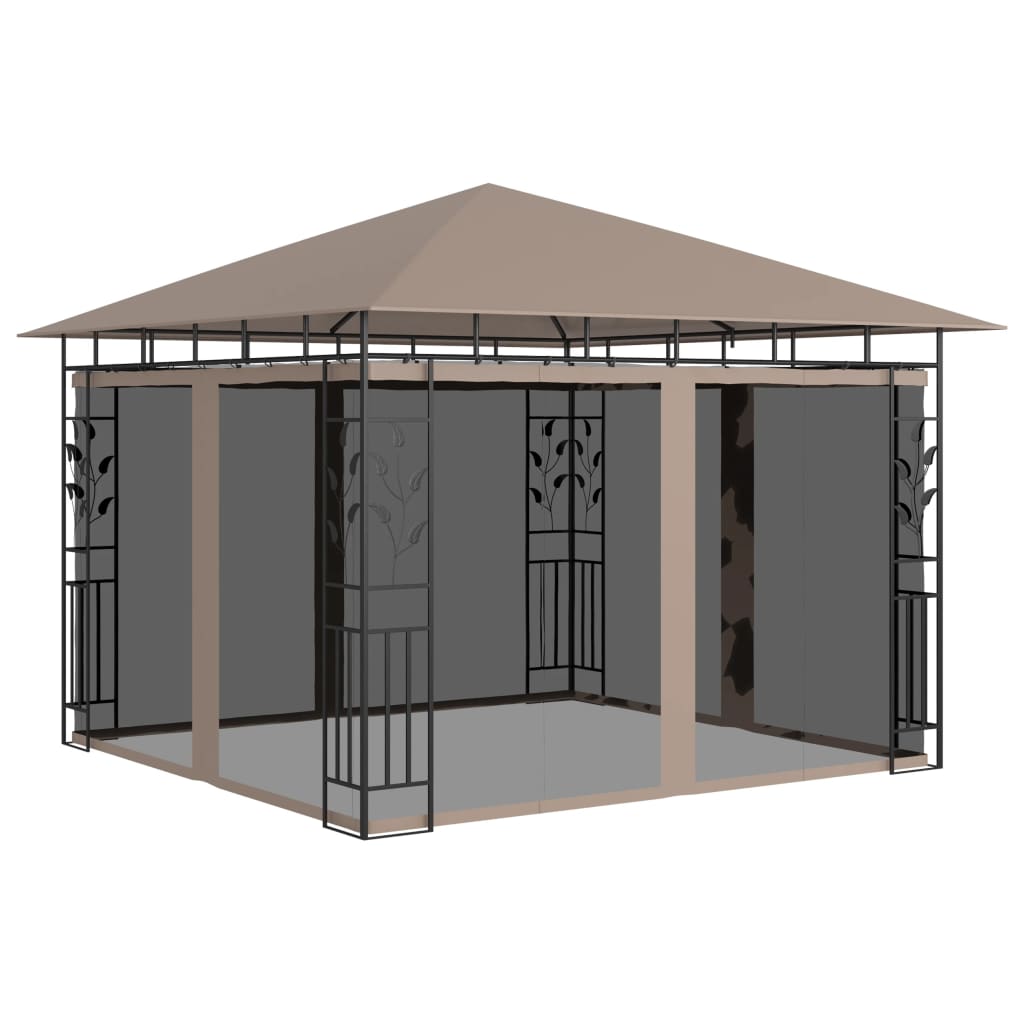 vidaXL Gazebo with Mosquito Net&LED String Lights 3x3x2.73 m Taupe