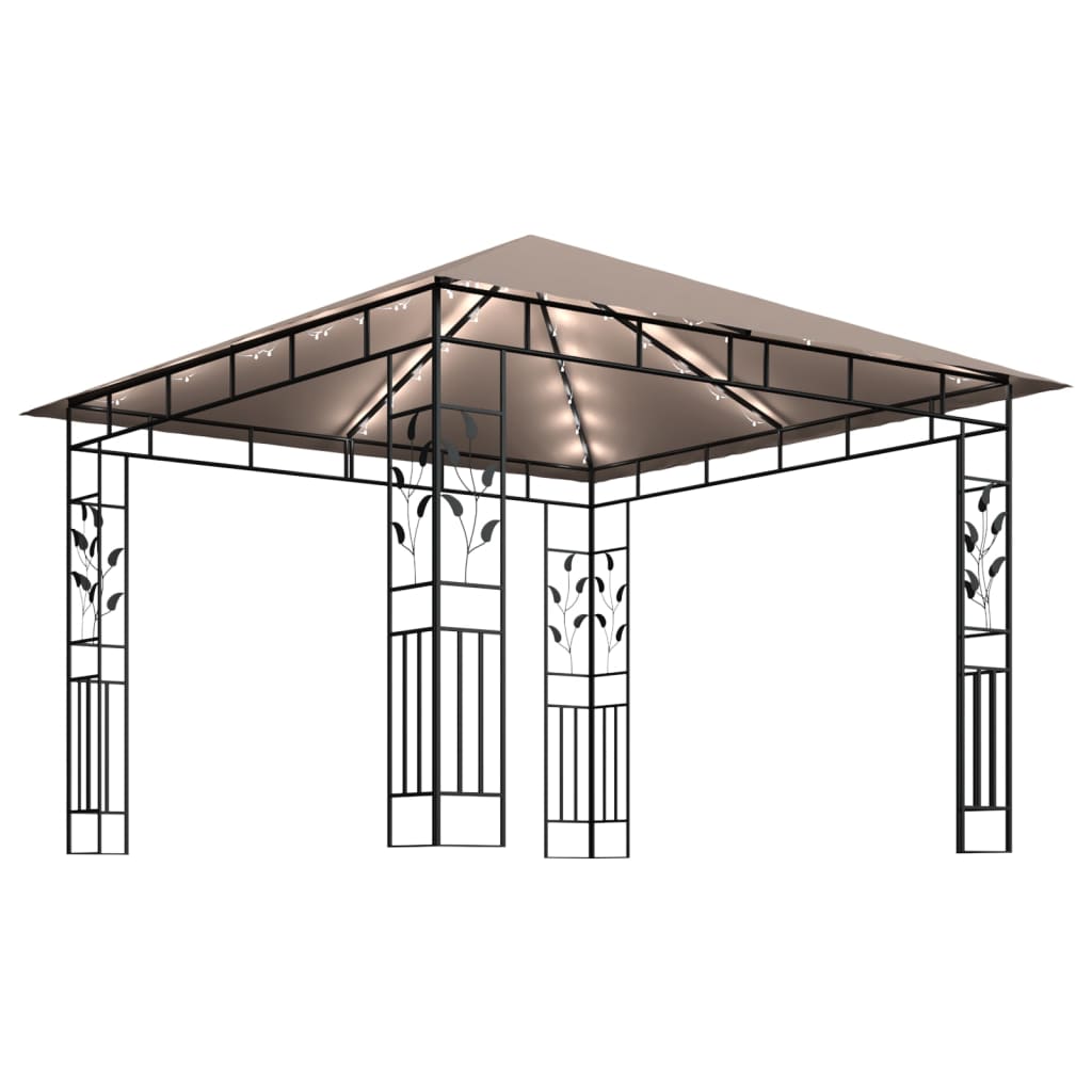 vidaXL Gazebo with Mosquito Net&LED String Lights 3x3x2.73 m Taupe