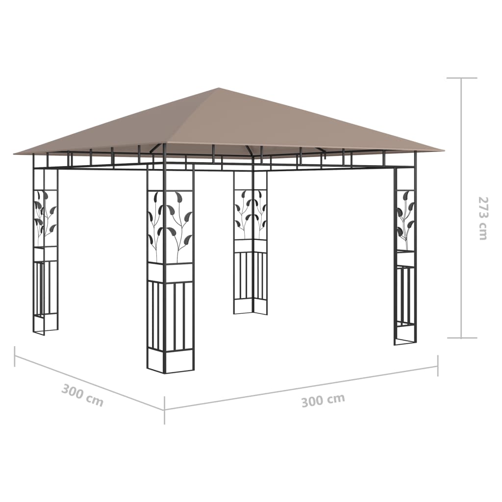 vidaXL Gazebo with Mosquito Net&LED String Lights 3x3x2.73 m Taupe