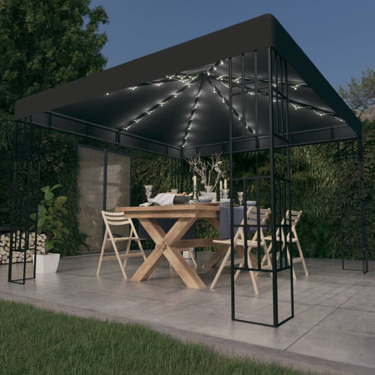 vidaXL Gazebo with LED String Lights 3x3 m Anthracite