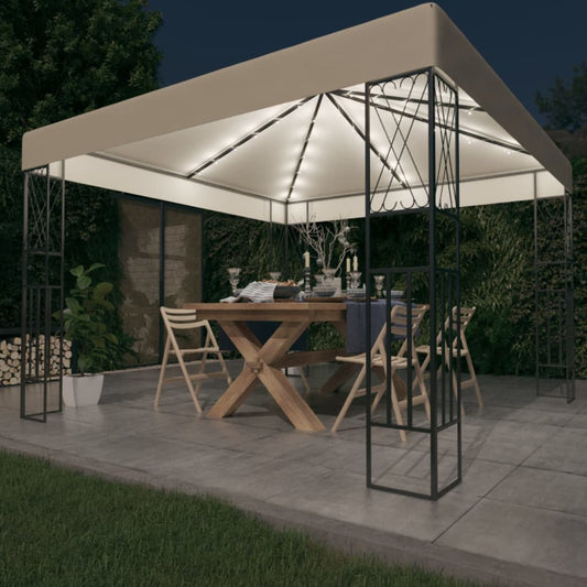 vidaXL Gazebo with LED String Lights 3x3 m Cream Fabric