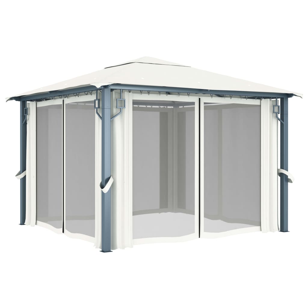 vidaXL Gazebo with Curtain&LED String Lights 3x3 m Cream Aluminium