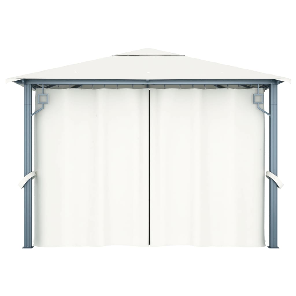 vidaXL Gazebo with Curtain&LED String Lights 3x3 m Cream Aluminium