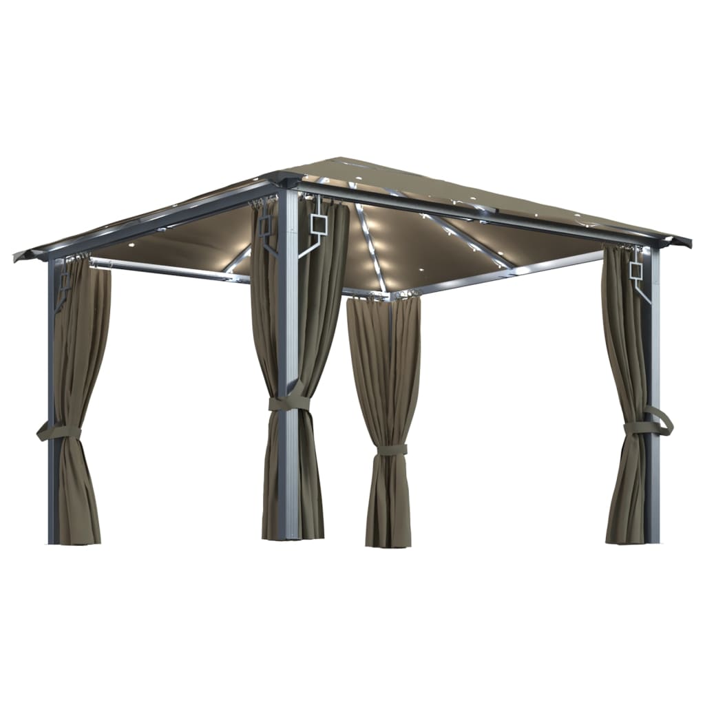 vidaXL Gazebo with Curtain&LED String Lights 3x3 m Taupe Aluminium