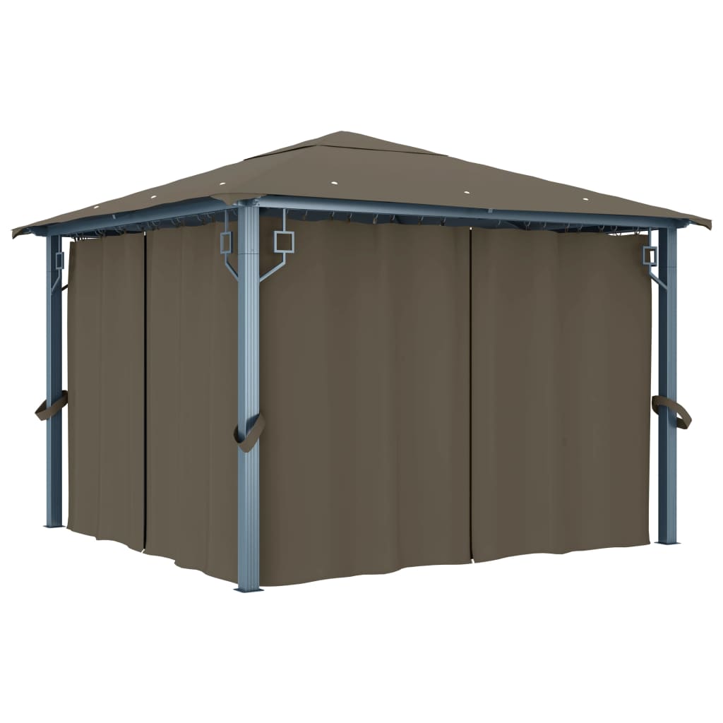 vidaXL Gazebo with Curtain&LED String Lights 3x3 m Taupe Aluminium