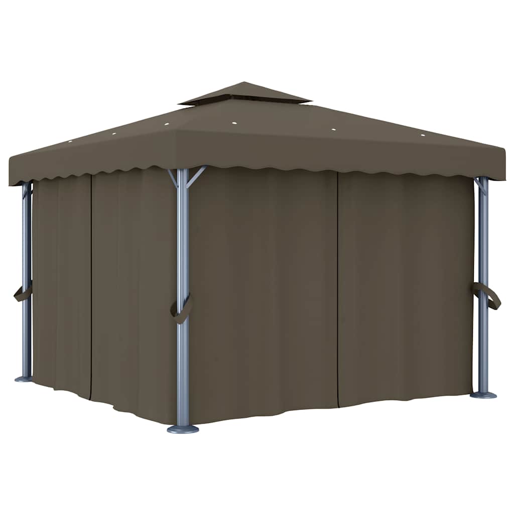 Gazebo with Curtain&LED String Lights 3x3 m Taupe