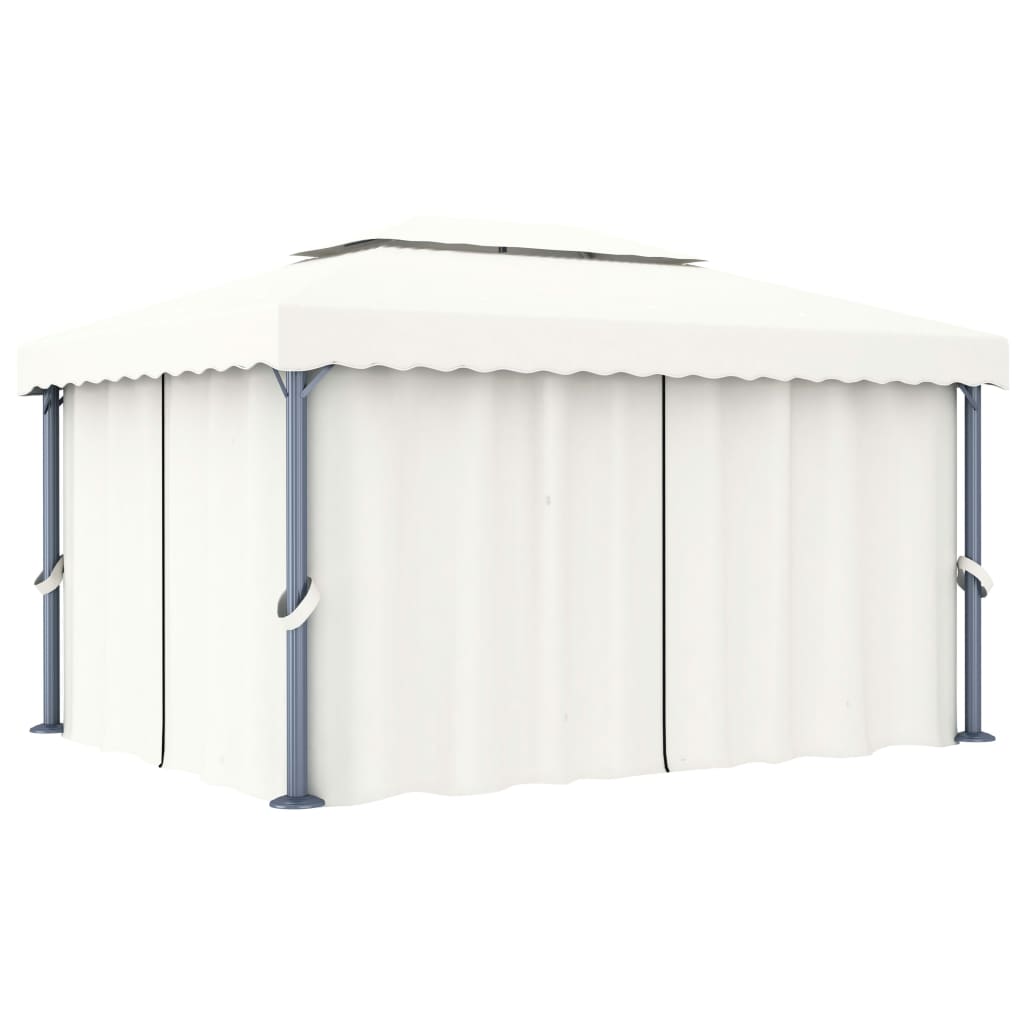 vidaXL Gazebo with Curtain&LED String Lights 4x3 m Cream White