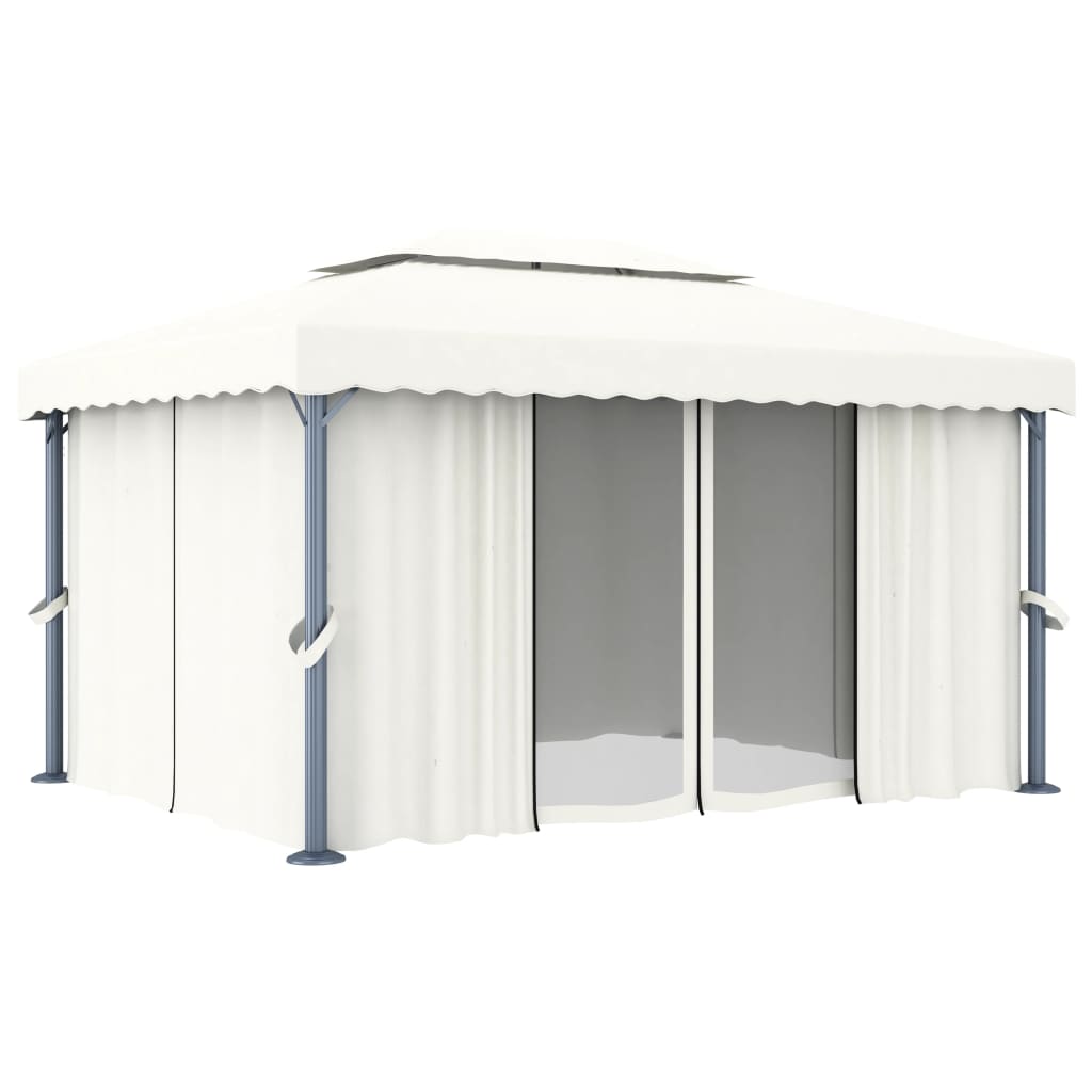 vidaXL Gazebo with Curtain&LED String Lights 4x3 m Cream White