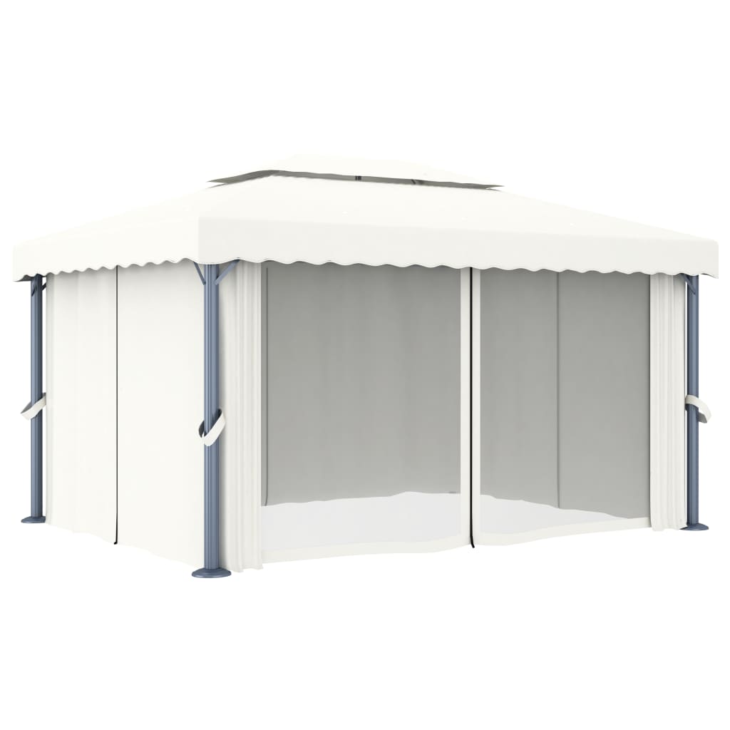 vidaXL Gazebo with Curtain&LED String Lights 4x3 m Cream White