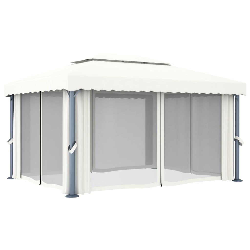 vidaXL Gazebo with Curtain&LED String Lights 4x3 m Cream White