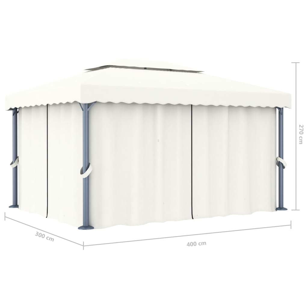 vidaXL Gazebo with Curtain&LED String Lights 4x3 m Cream White