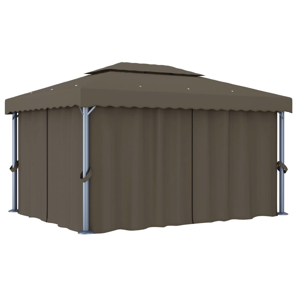 vidaXL Gazebo with Curtain&LED String Lights 4x3 m Taupe