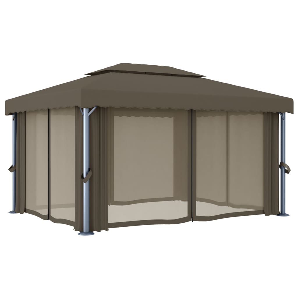 vidaXL Gazebo with Curtain&LED String Lights 4x3 m Taupe