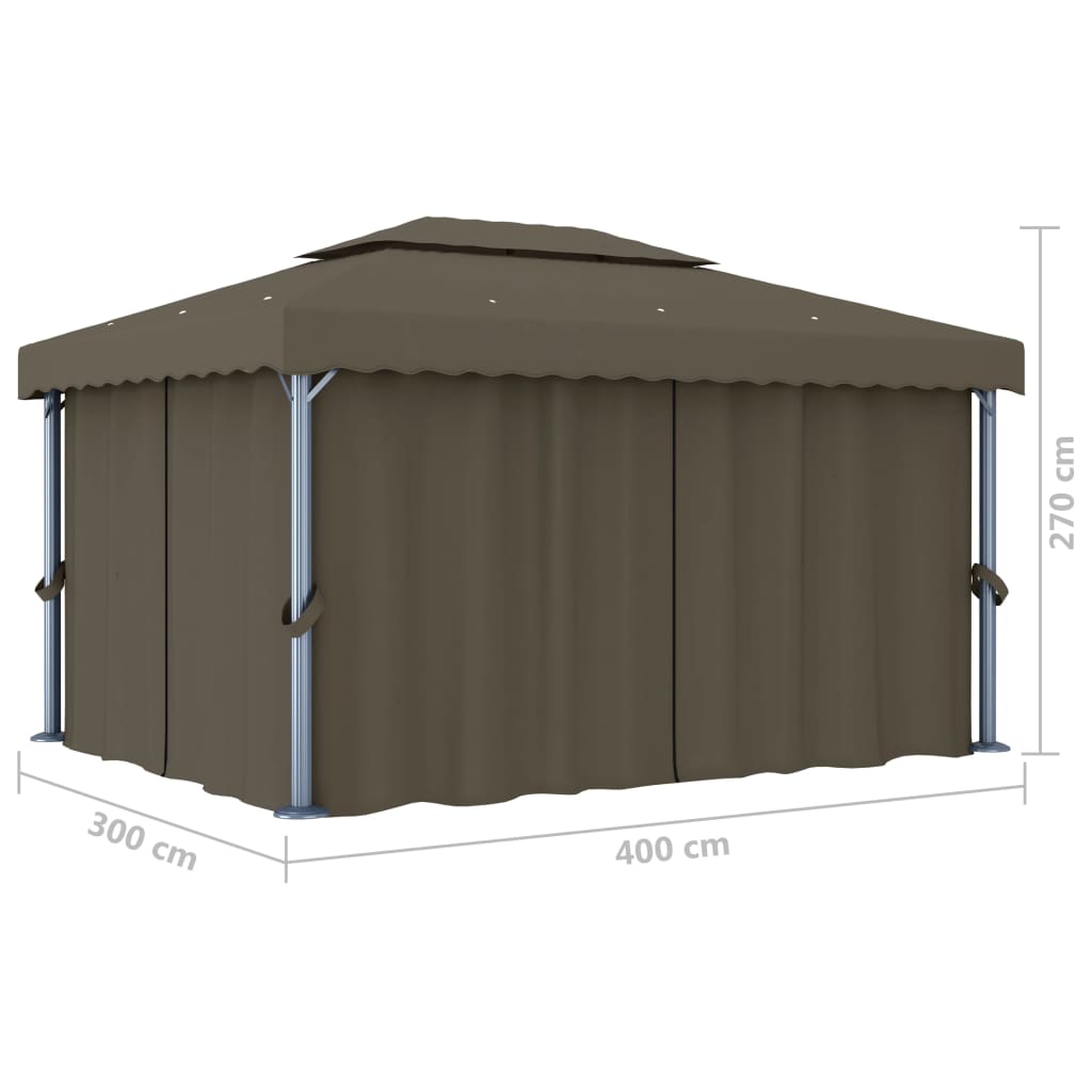 vidaXL Gazebo with Curtain&LED String Lights 4x3 m Taupe