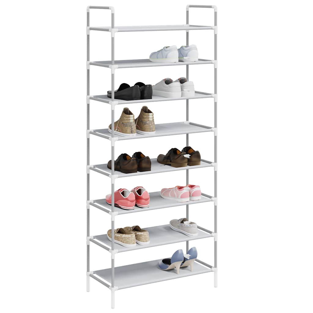 Shoe Rack with 8 Shelves Metal and Non-woven Fabric Silver