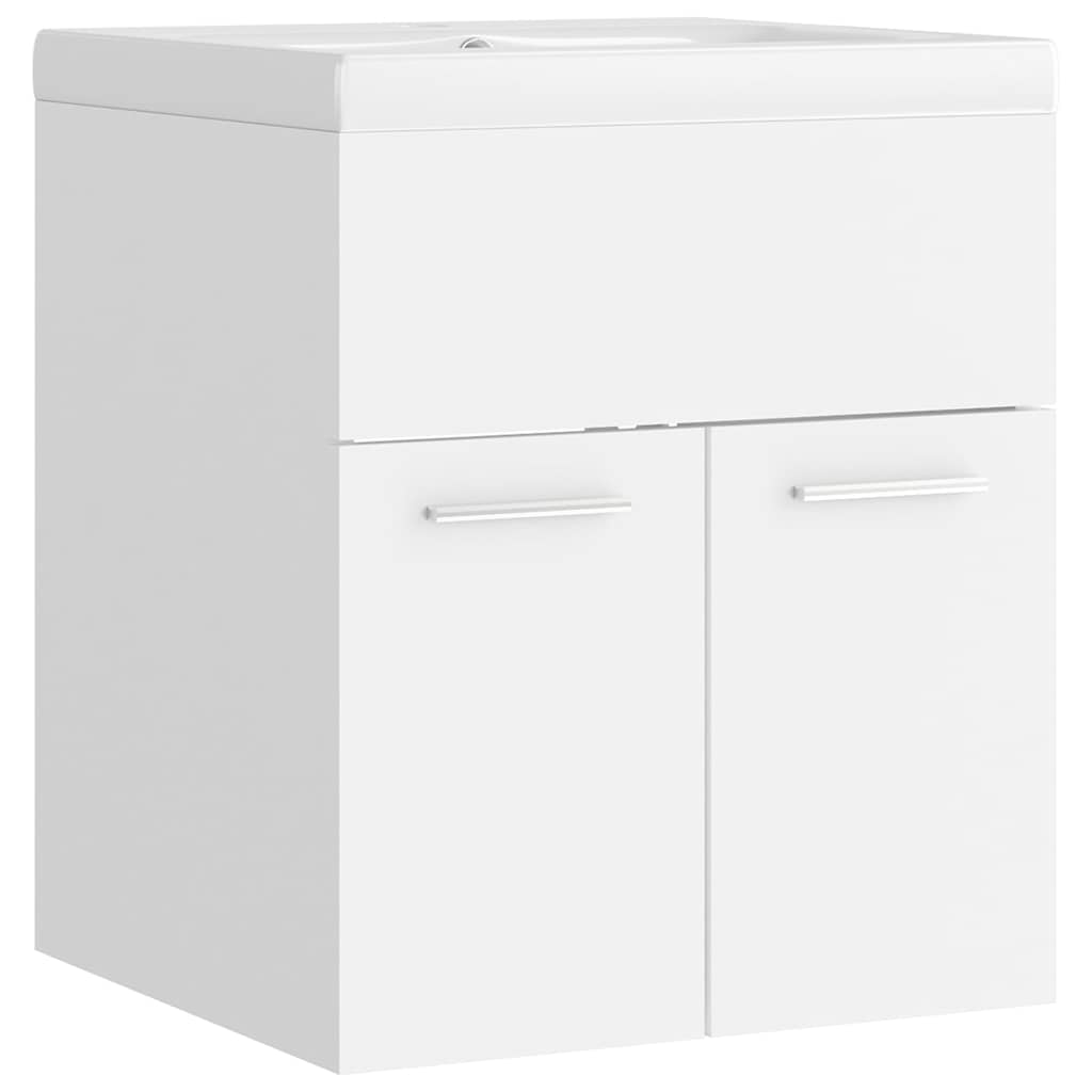 Sink Cabinet with Built-in Basin White Engineered Wood