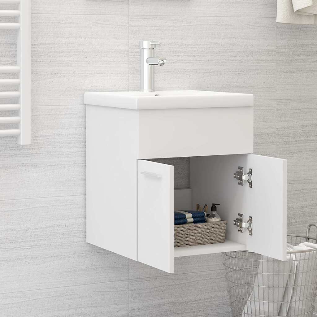 Sink Cabinet with Built-in Basin White Engineered Wood