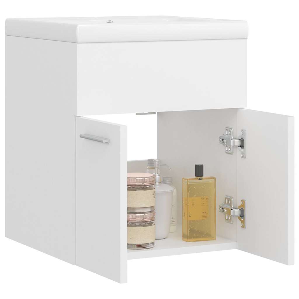 Sink Cabinet with Built-in Basin White Engineered Wood