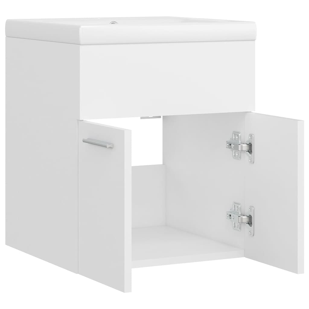 Sink Cabinet with Built-in Basin White Engineered Wood