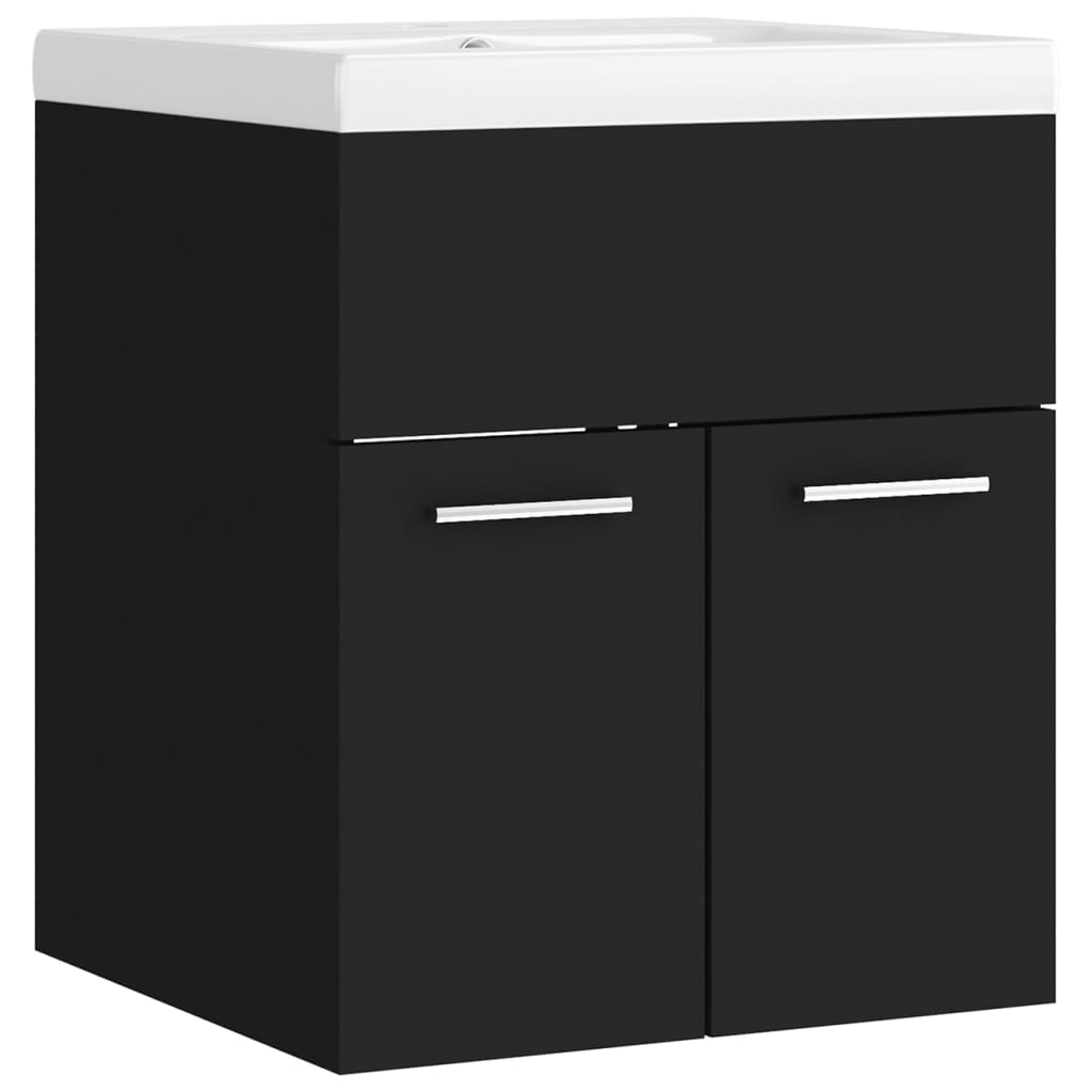 vidaXL Sink Cabinet with Built-in Basin Black Engineered Wood