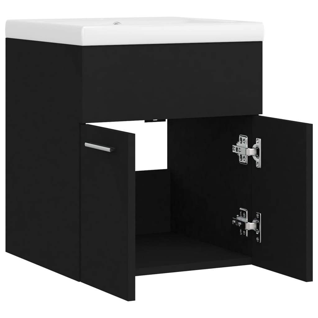 vidaXL Sink Cabinet with Built-in Basin Black Engineered Wood