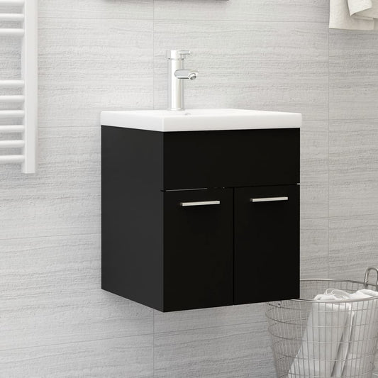 vidaXL Sink Cabinet with Built-in Basin Black Engineered Wood