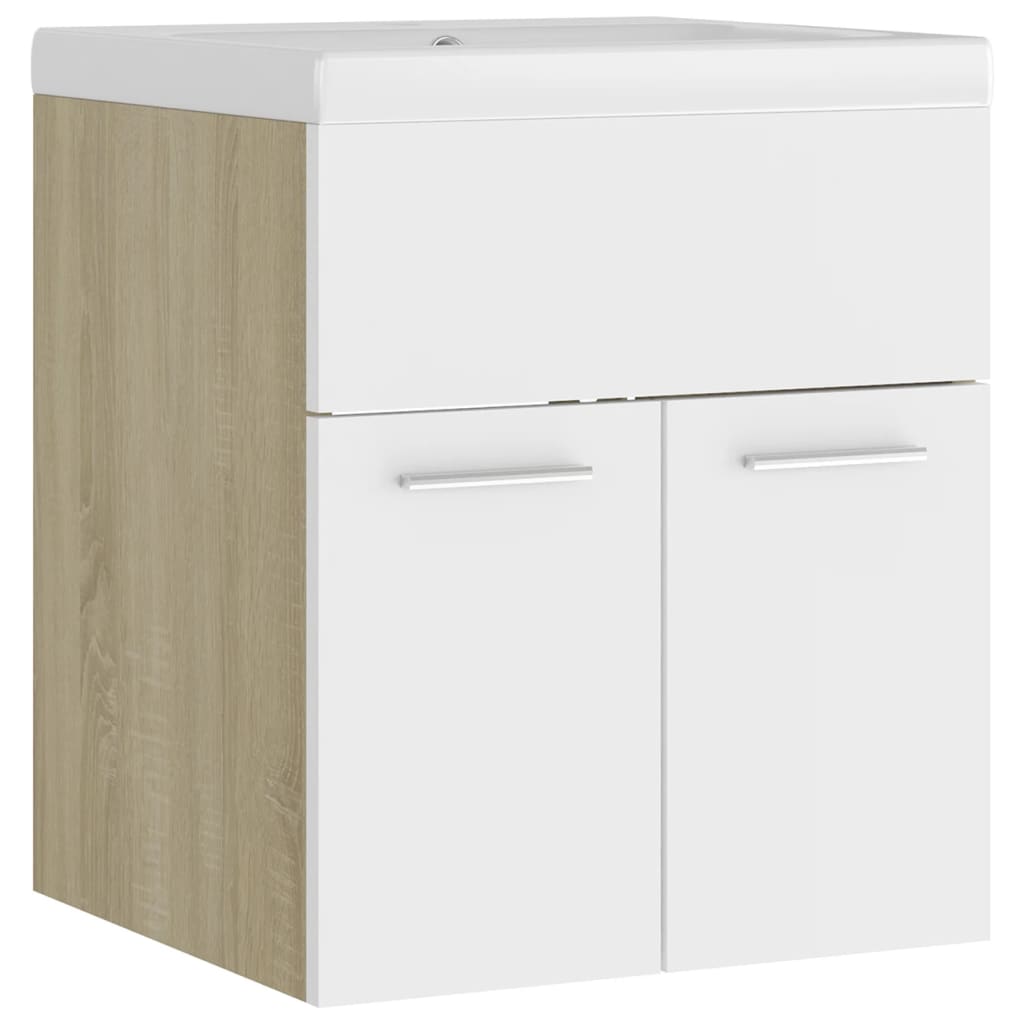 vidaXL Sink Cabinet with Built-in Basin White and Sonoma Oak Engineered Wood