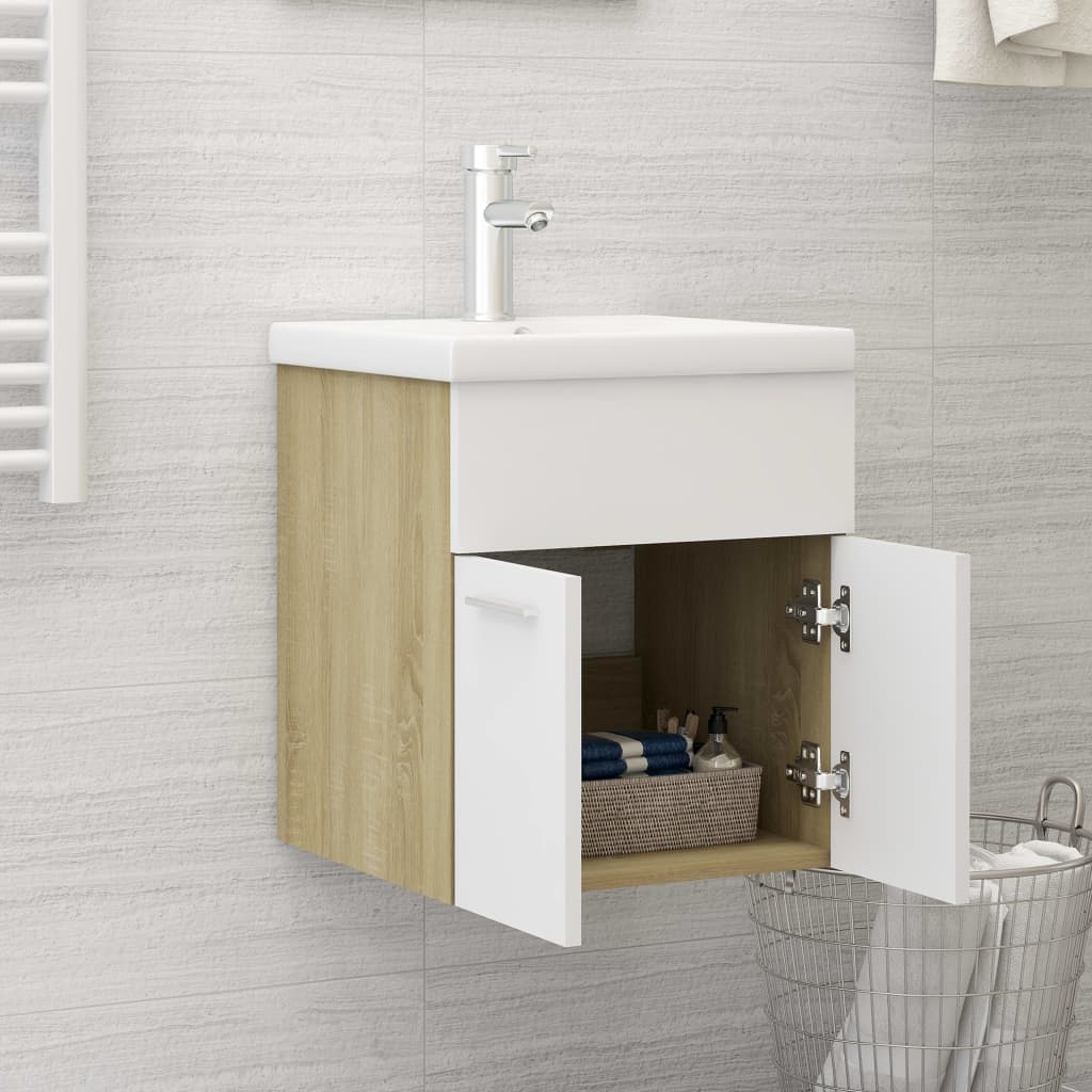 vidaXL Sink Cabinet with Built-in Basin White and Sonoma Oak Engineered Wood