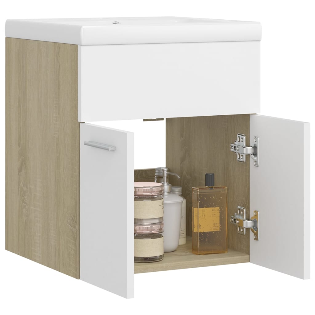 vidaXL Sink Cabinet with Built-in Basin White and Sonoma Oak Engineered Wood