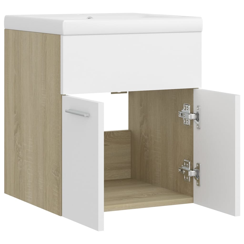 vidaXL Sink Cabinet with Built-in Basin White and Sonoma Oak Engineered Wood