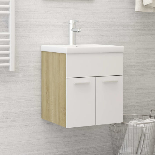 vidaXL Sink Cabinet with Built-in Basin White and Sonoma Oak Engineered Wood