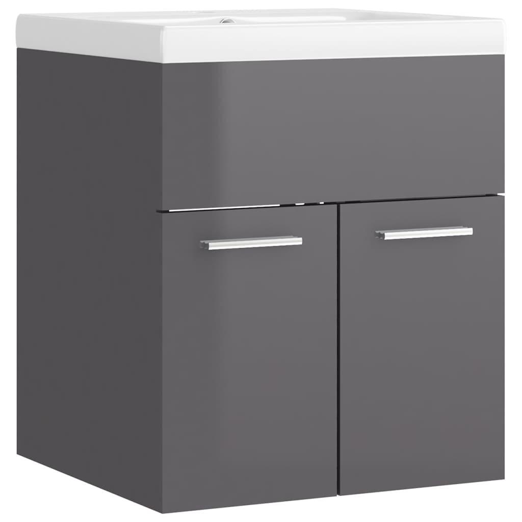 vidaXL Sink Cabinet with Built-in Basin High Gloss Grey Engineered Wood