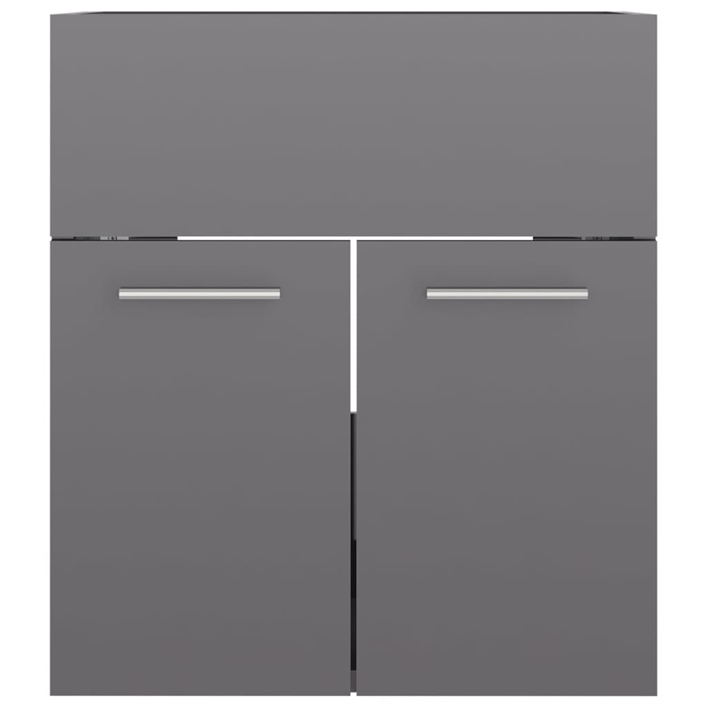 vidaXL Sink Cabinet with Built-in Basin High Gloss Grey Engineered Wood