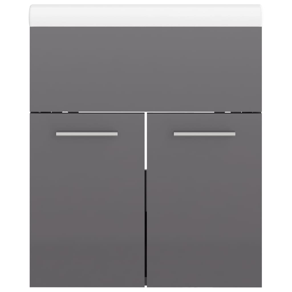 vidaXL Sink Cabinet with Built-in Basin High Gloss Grey Engineered Wood