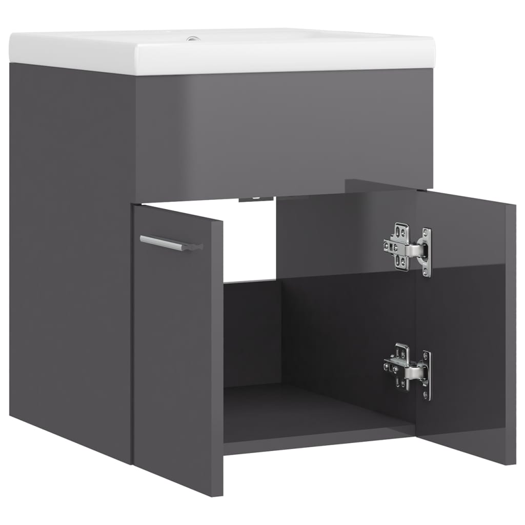 vidaXL Sink Cabinet with Built-in Basin High Gloss Grey Engineered Wood