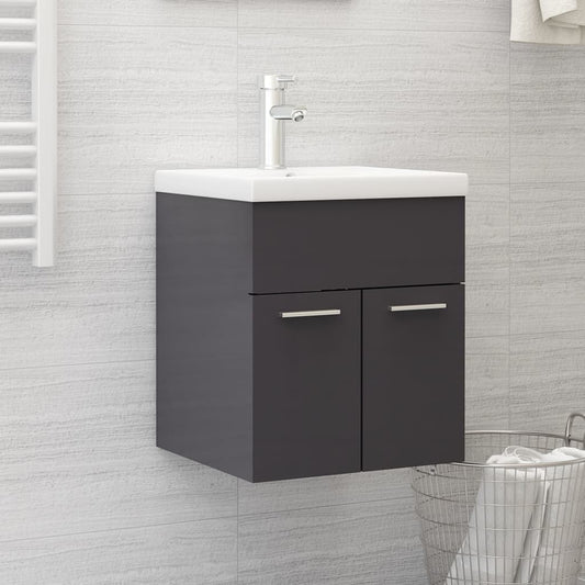 vidaXL Sink Cabinet with Built-in Basin High Gloss Grey Engineered Wood