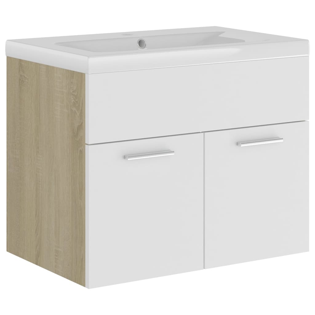 vidaXL Sink Cabinet with Built-in Basin White and Sonoma Oak Engineered Wood