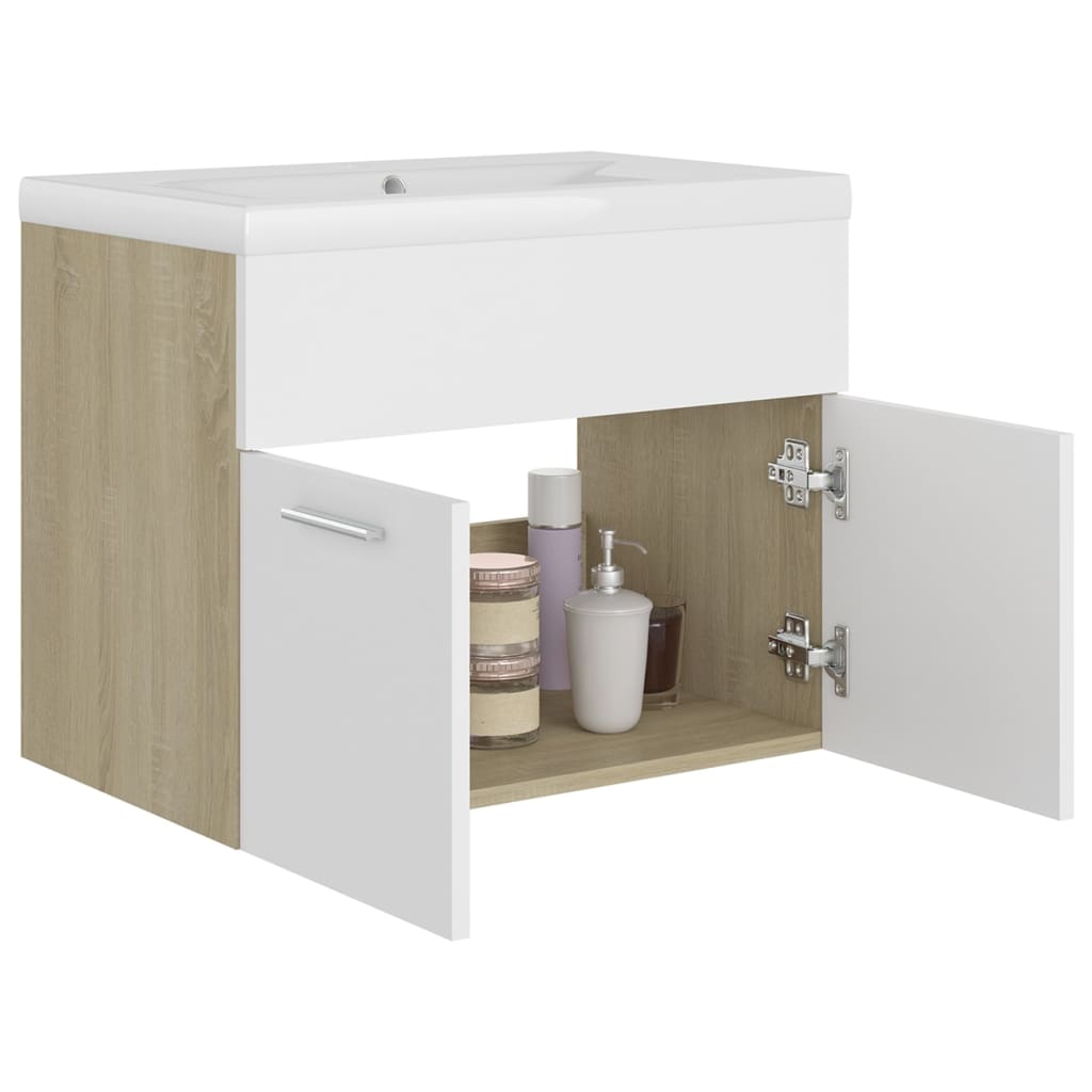 vidaXL Sink Cabinet with Built-in Basin White and Sonoma Oak Engineered Wood