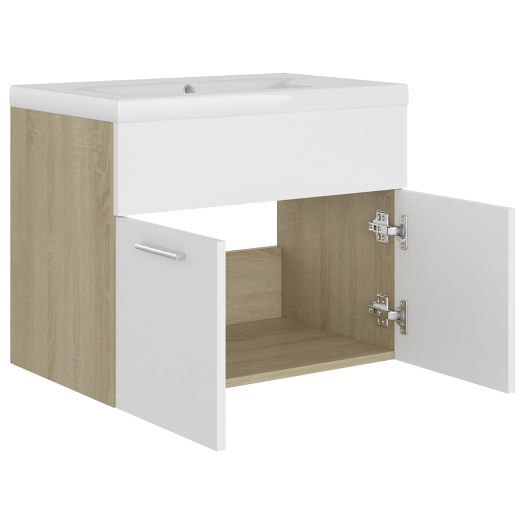 vidaXL Sink Cabinet with Built-in Basin White and Sonoma Oak Engineered Wood