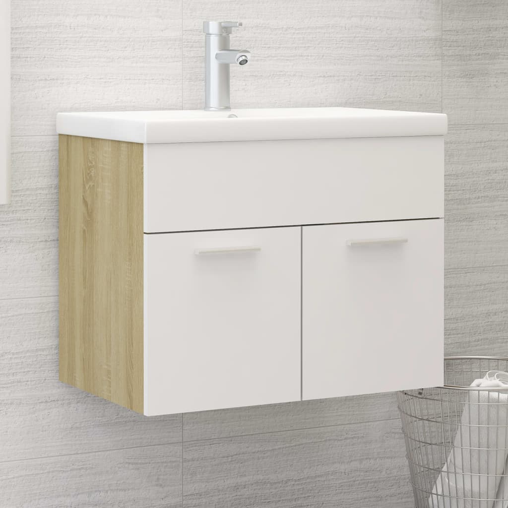 vidaXL Sink Cabinet with Built-in Basin White and Sonoma Oak Engineered Wood