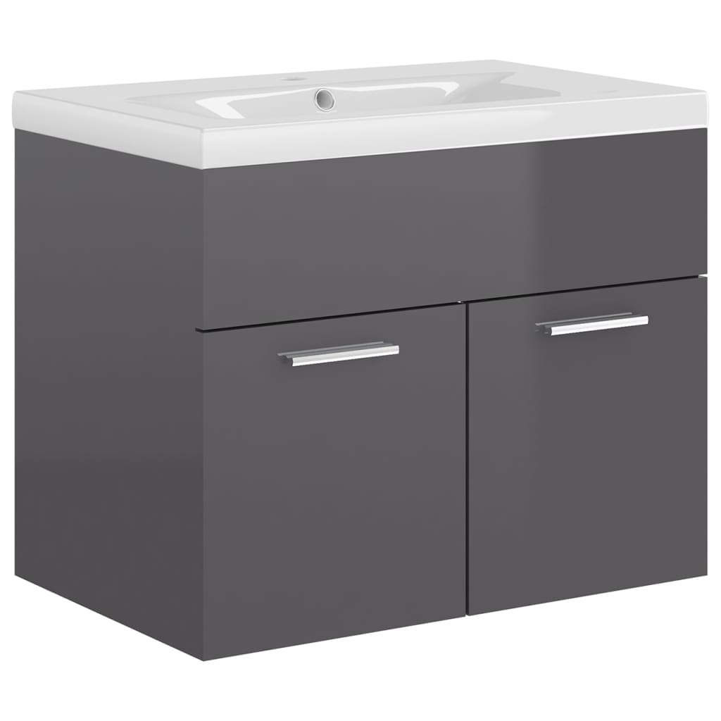 vidaXL Sink Cabinet with Built-in Basin High Gloss Grey Engineered Wood