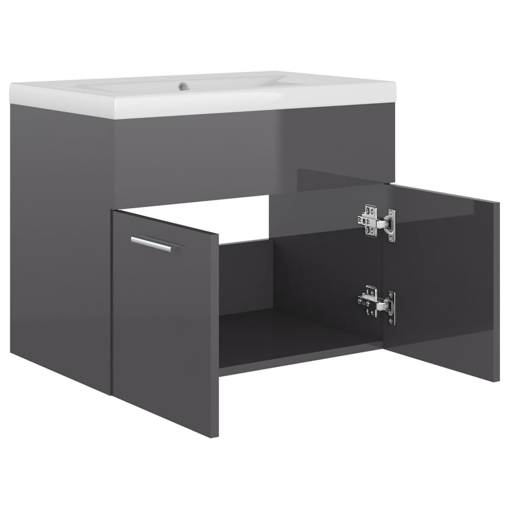 vidaXL Sink Cabinet with Built-in Basin High Gloss Grey Engineered Wood