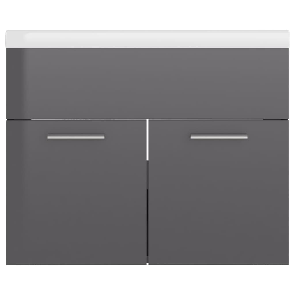 vidaXL Sink Cabinet with Built-in Basin High Gloss Grey Engineered Wood