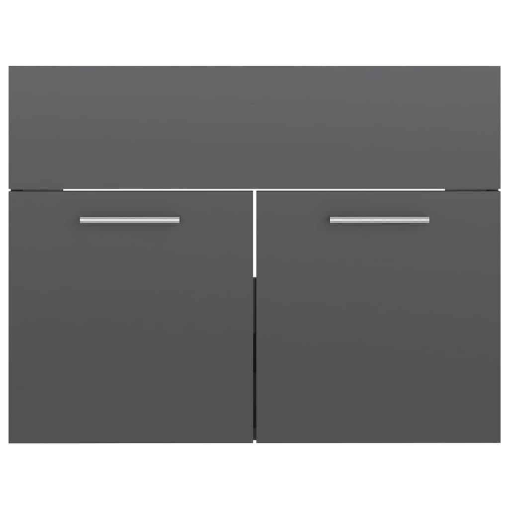 vidaXL Sink Cabinet with Built-in Basin High Gloss Grey Engineered Wood