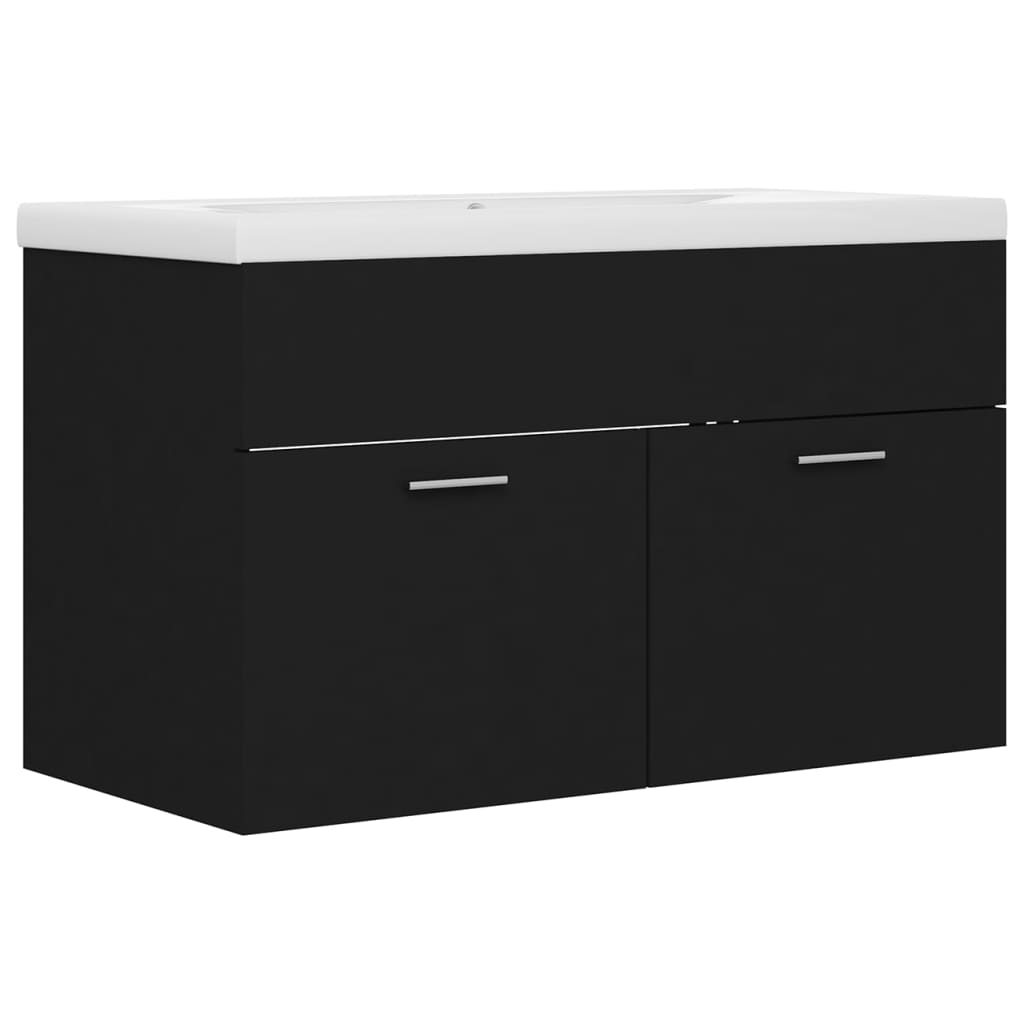 vidaXL Sink Cabinet with Built-in Basin Black Engineered Wood