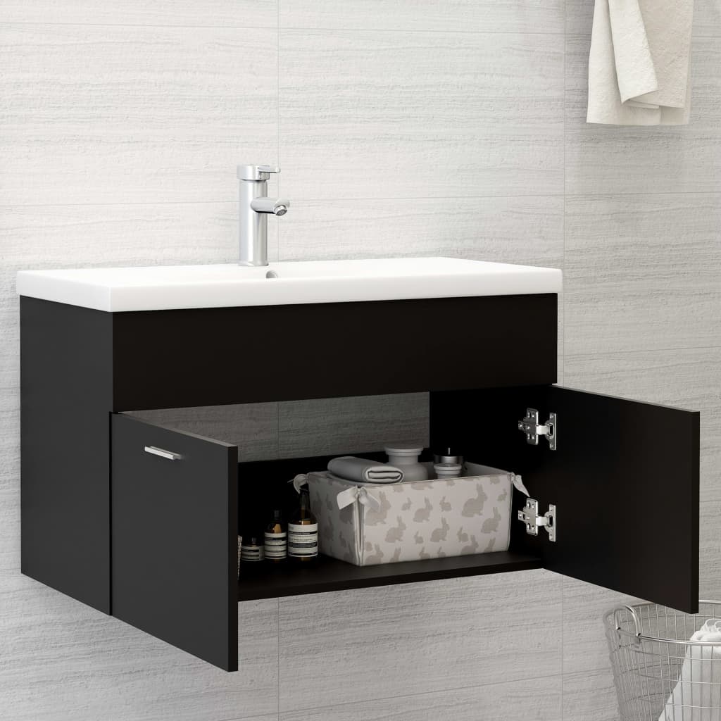 vidaXL Sink Cabinet with Built-in Basin Black Engineered Wood