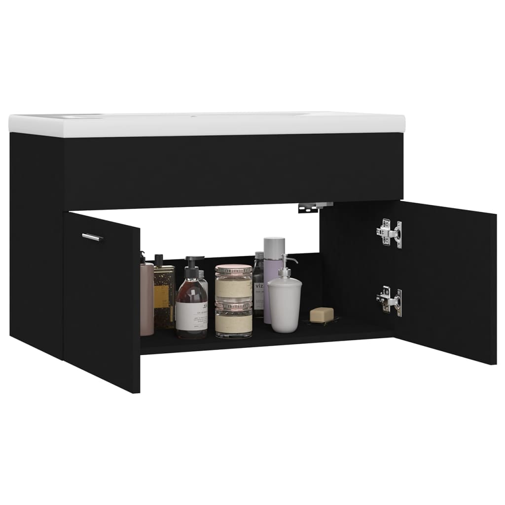 vidaXL Sink Cabinet with Built-in Basin Black Engineered Wood