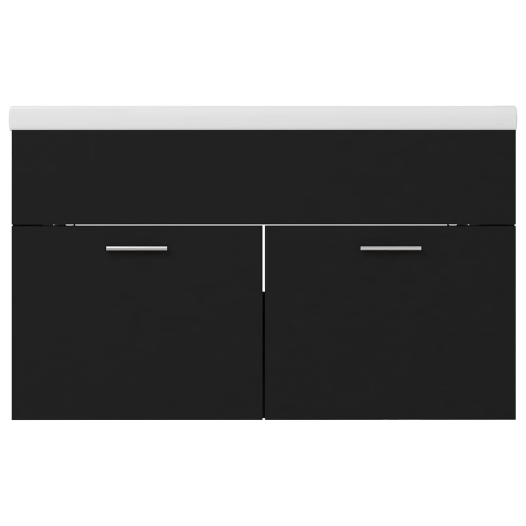 vidaXL Sink Cabinet with Built-in Basin Black Engineered Wood