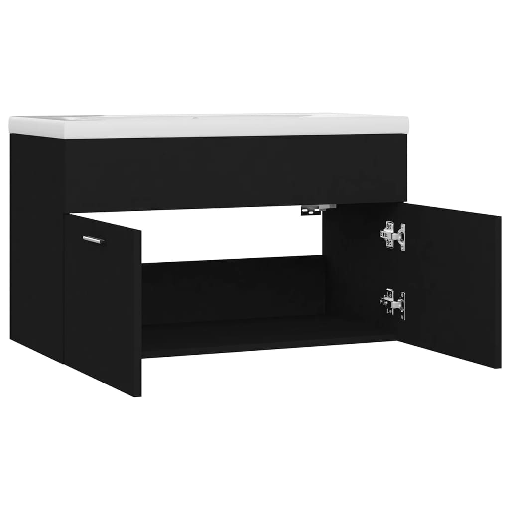 vidaXL Sink Cabinet with Built-in Basin Black Engineered Wood